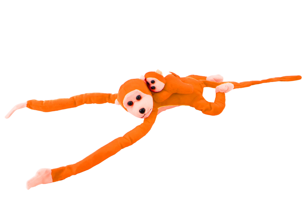 Plyšová opička s mládětem se zvukem a suchým zipem 70 cm oranžová
