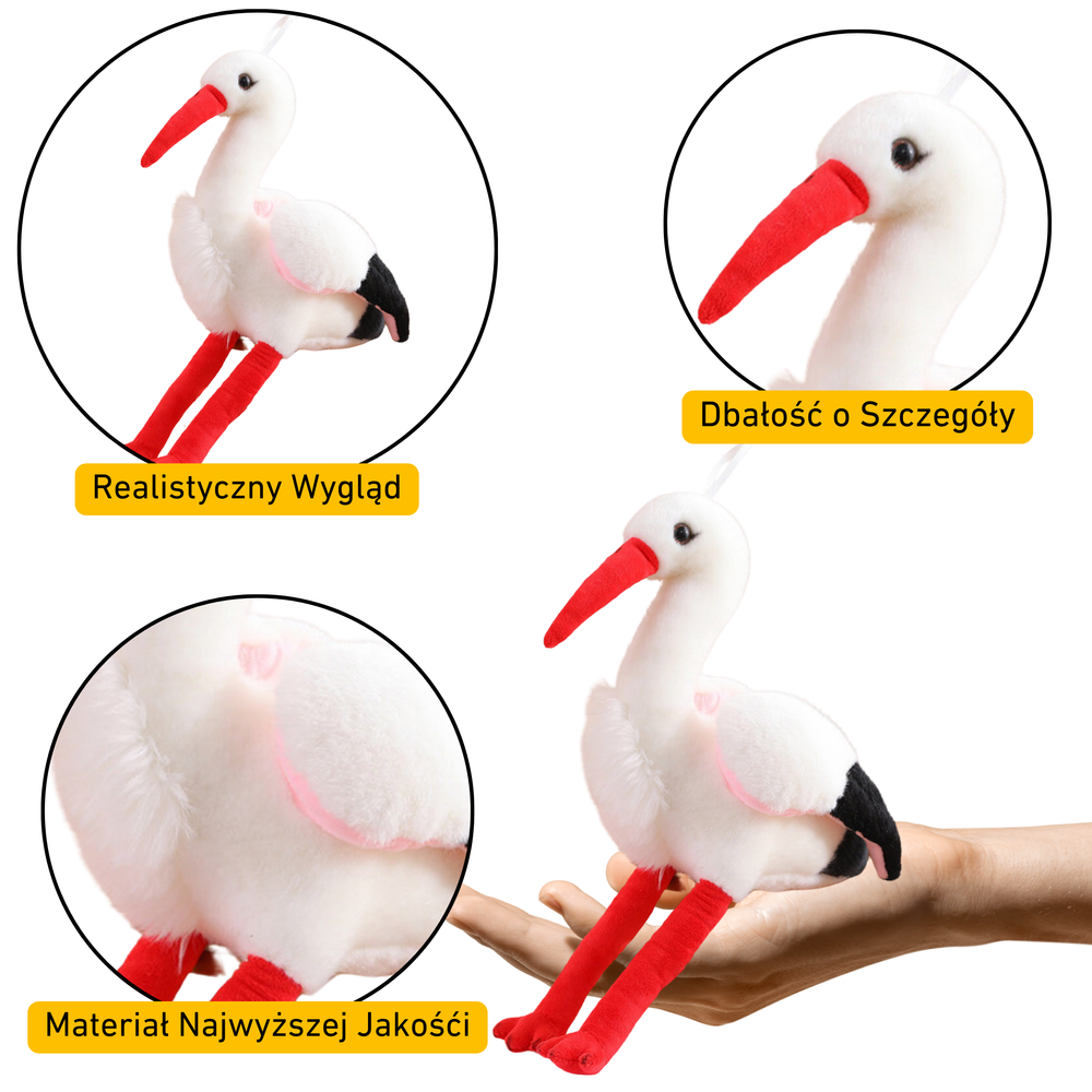 Plyšový čáp maskot přítulanka 37 cm bílý černý