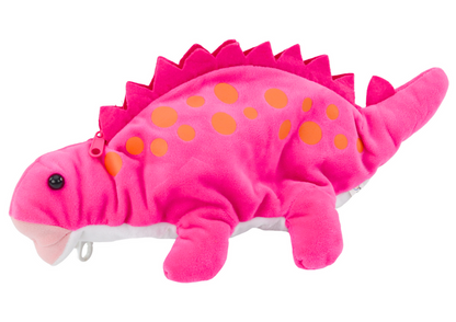 Plyšový dinosaurus penál se zipem a karabinou růžový