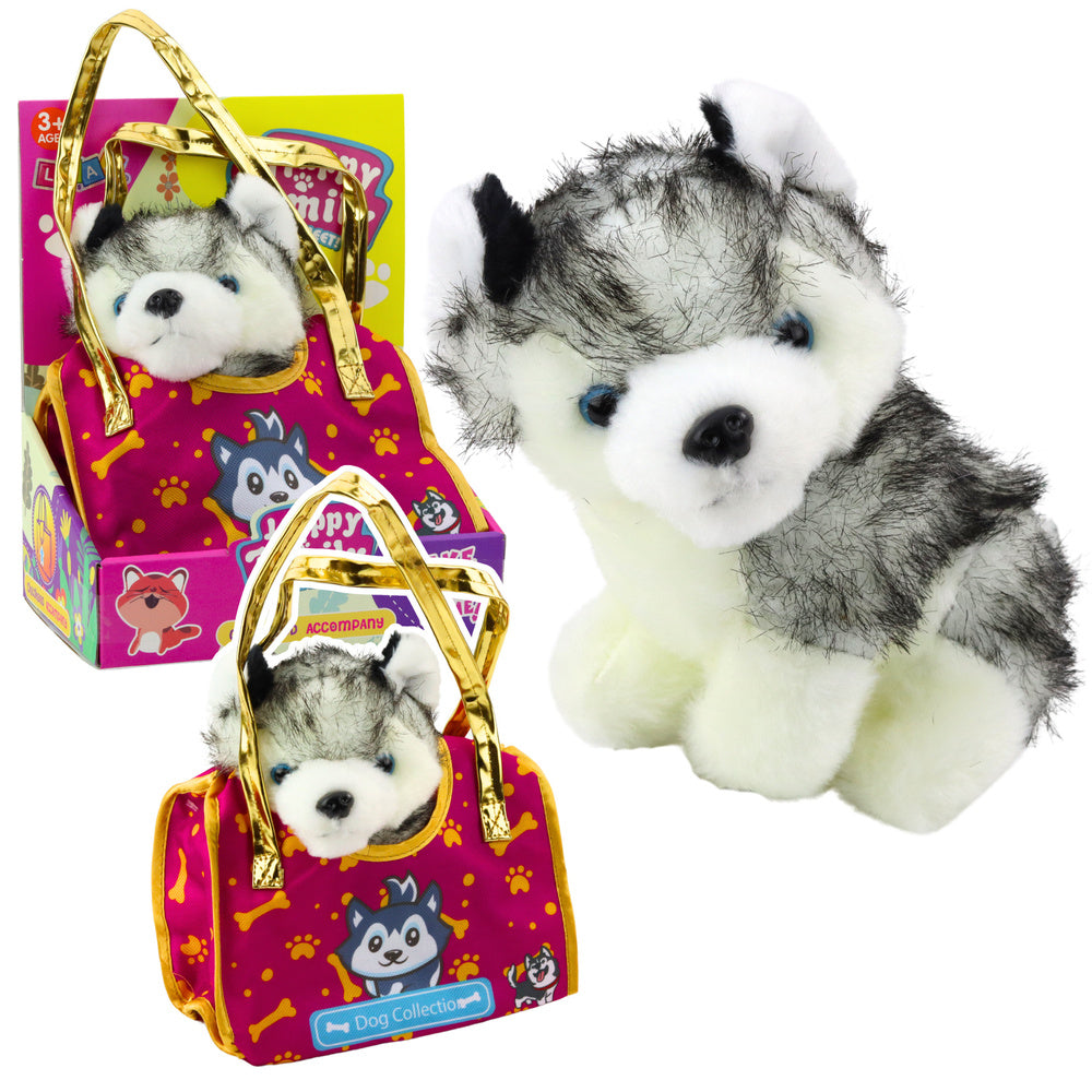 Plyšový pejsek Husky v kabelce přítulanka bílo šedý