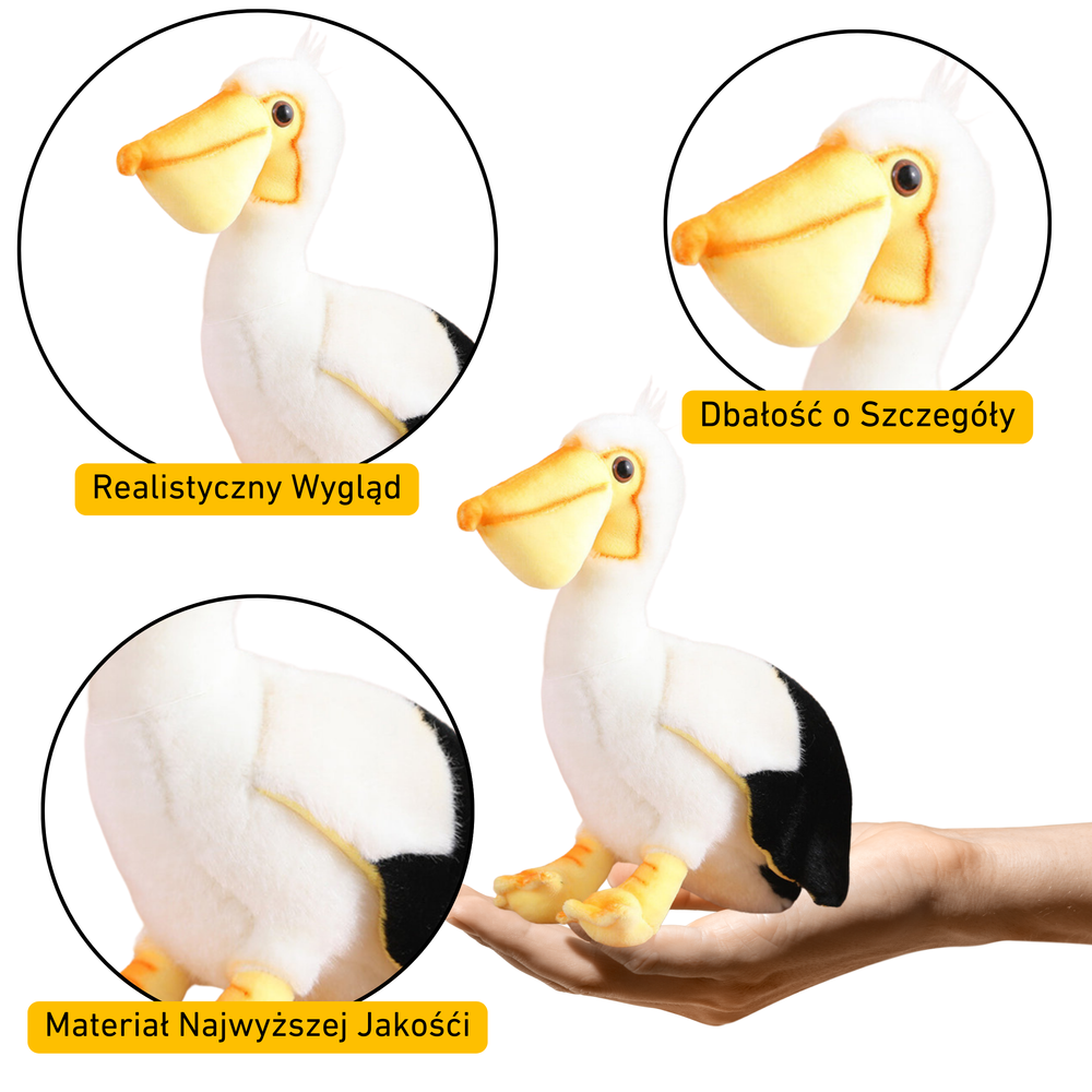 Plyšový pelikán maskot přítulanka 24 cm bílý s černými prvky