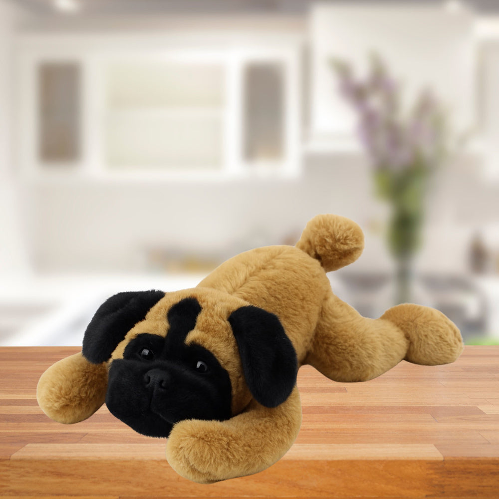 Plyšový pes mops ležící – přítulanka hnědá 40cm