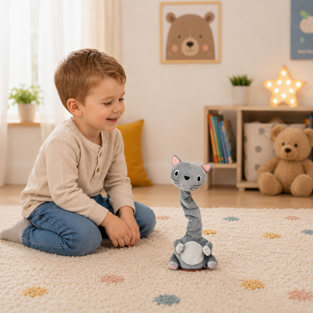 Plyšový tančící kočička s hudbou a zvuky – šedá