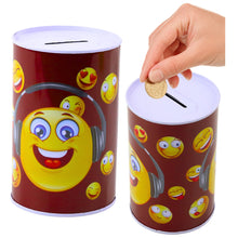 Pokladnička kovová s emotikony pro děti 13x8cm modrá hnědá