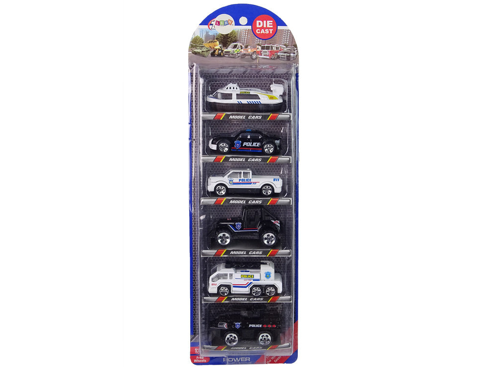 Policejní autíčka sada 6 vozidel – 1:64 plastová