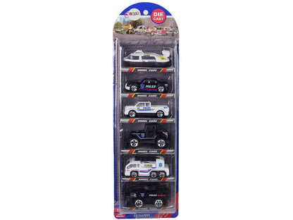 Policejní autíčka sada 6 vozidel – 1:64 plastová