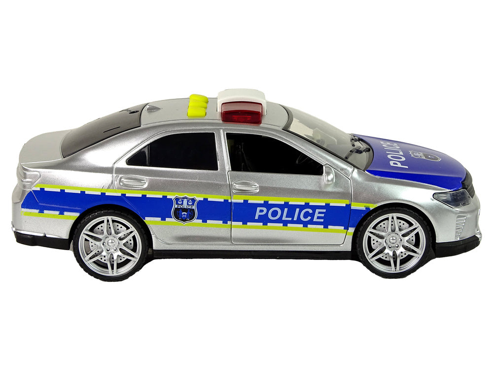 Policejní auto 1:14 – s frikčním pohonem a světly | stříbrné