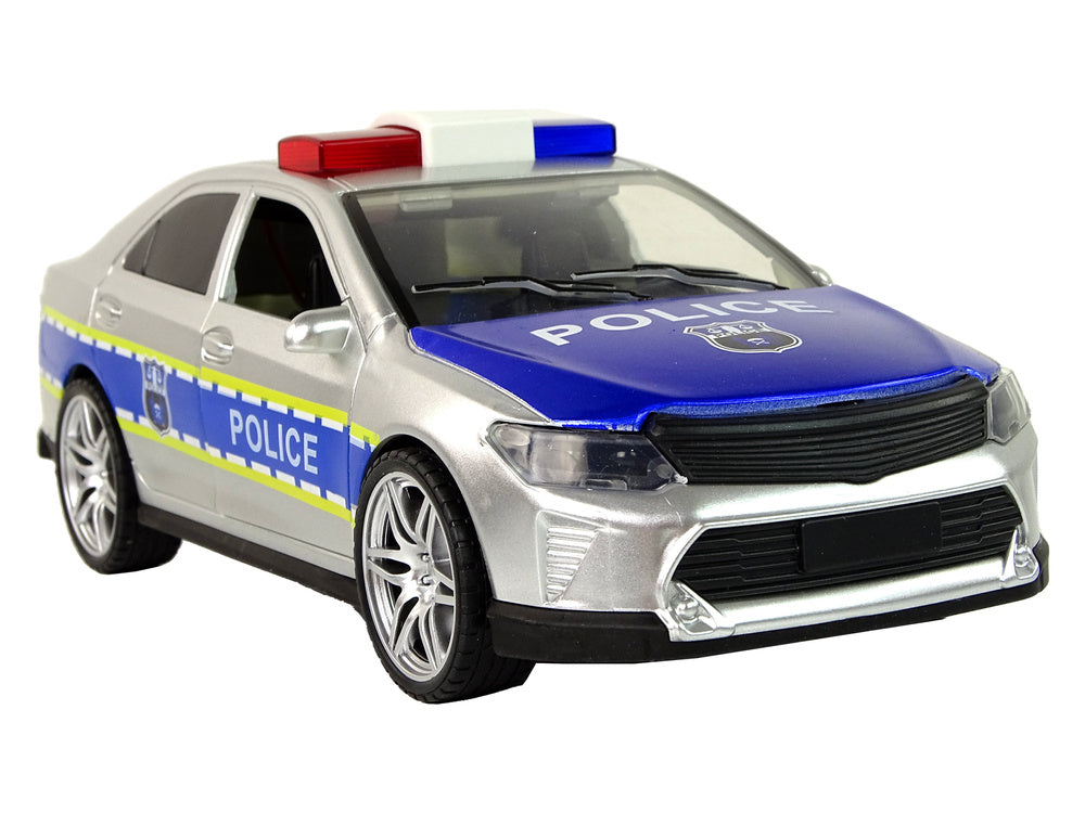Policejní auto 1:14 – s frikčním pohonem a světly | stříbrné