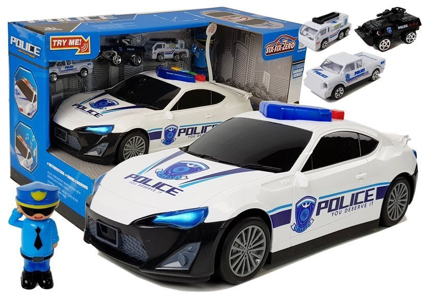 Policejní auto garáž 2v1 s autíčky figurkou světla zvuky