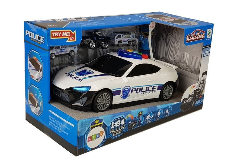Policejní auto garáž 2v1 s autíčky figurkou světla zvuky