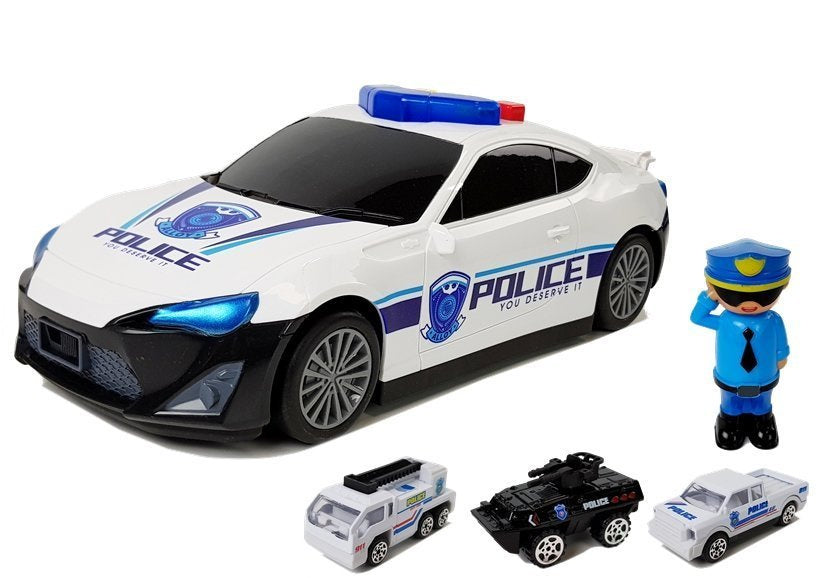 Policejní auto garáž 2v1 s autíčky figurkou světla zvuky