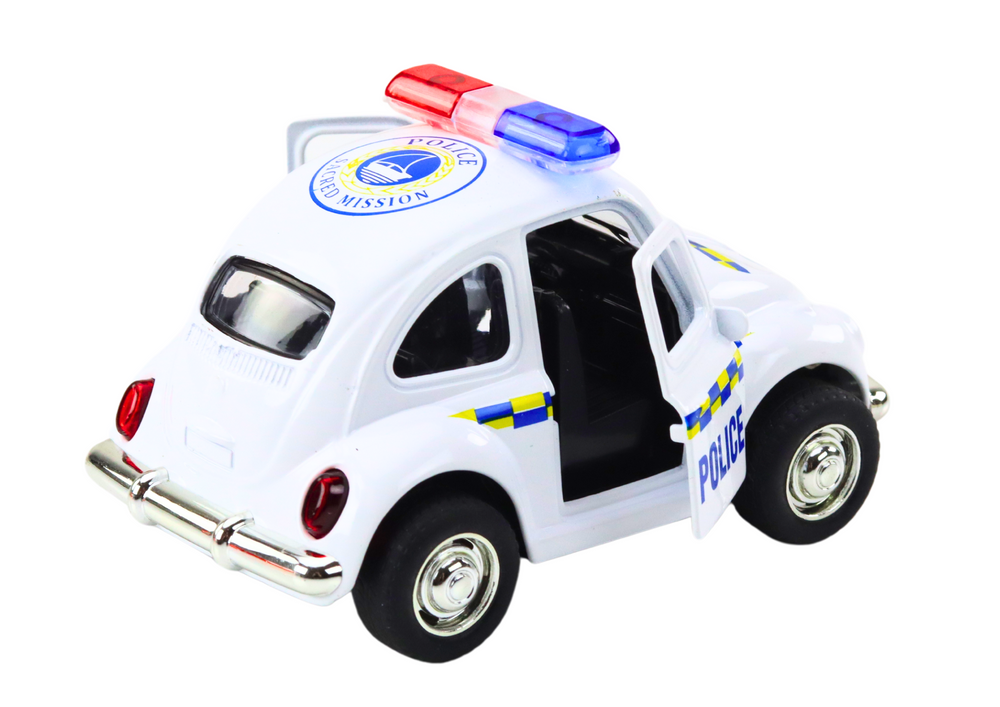 Policejní auto klasické 1:38 s pohonem světly a zvuky bílé