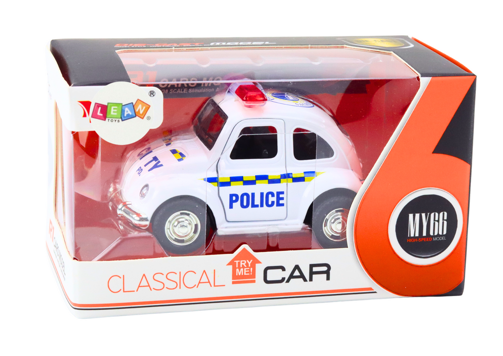 Policejní auto klasické 1:38 s pohonem světly a zvuky bílé
