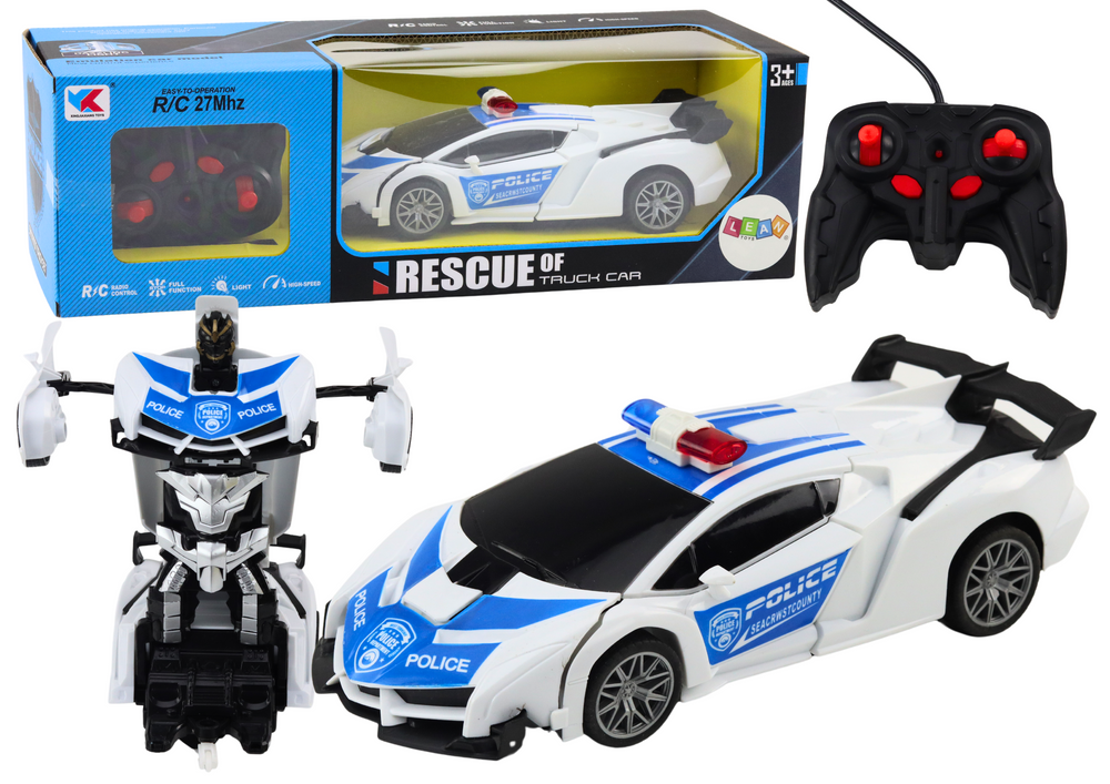 Policejní auto na dálkové ovládání 2v1 robot se zvuky a světly