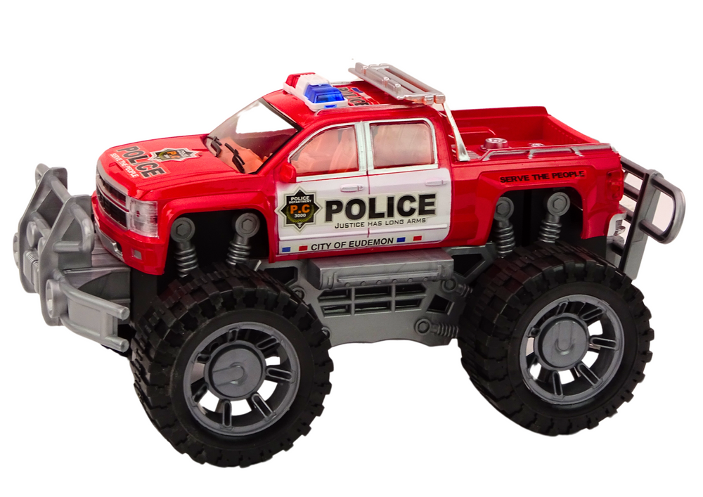 Policejní auto pickup s pohonem a majáky – červené