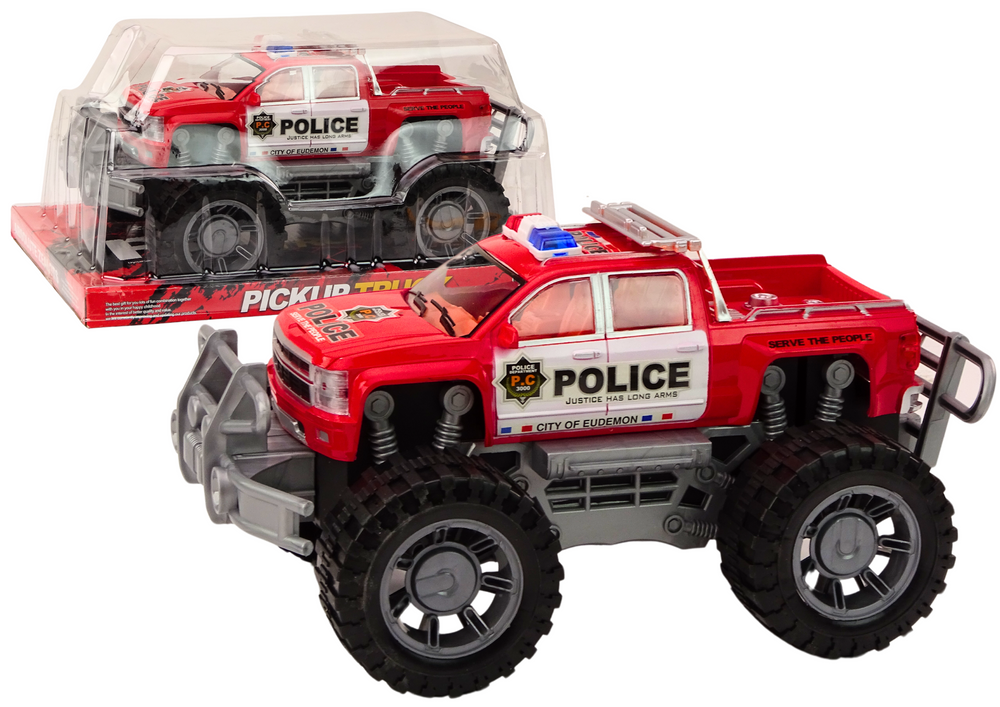 Policejní auto pickup s pohonem a majáky – červené