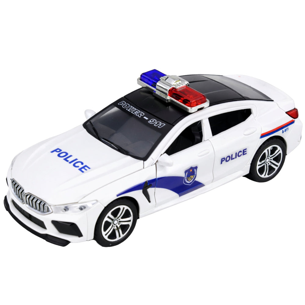 Policejní auto s motorkem, světly a zvuky – bílé