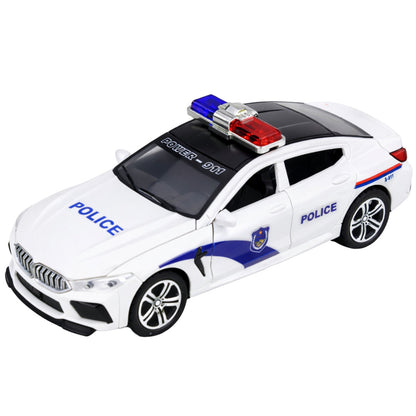 Policejní auto s motorkem, světly a zvuky – bílé