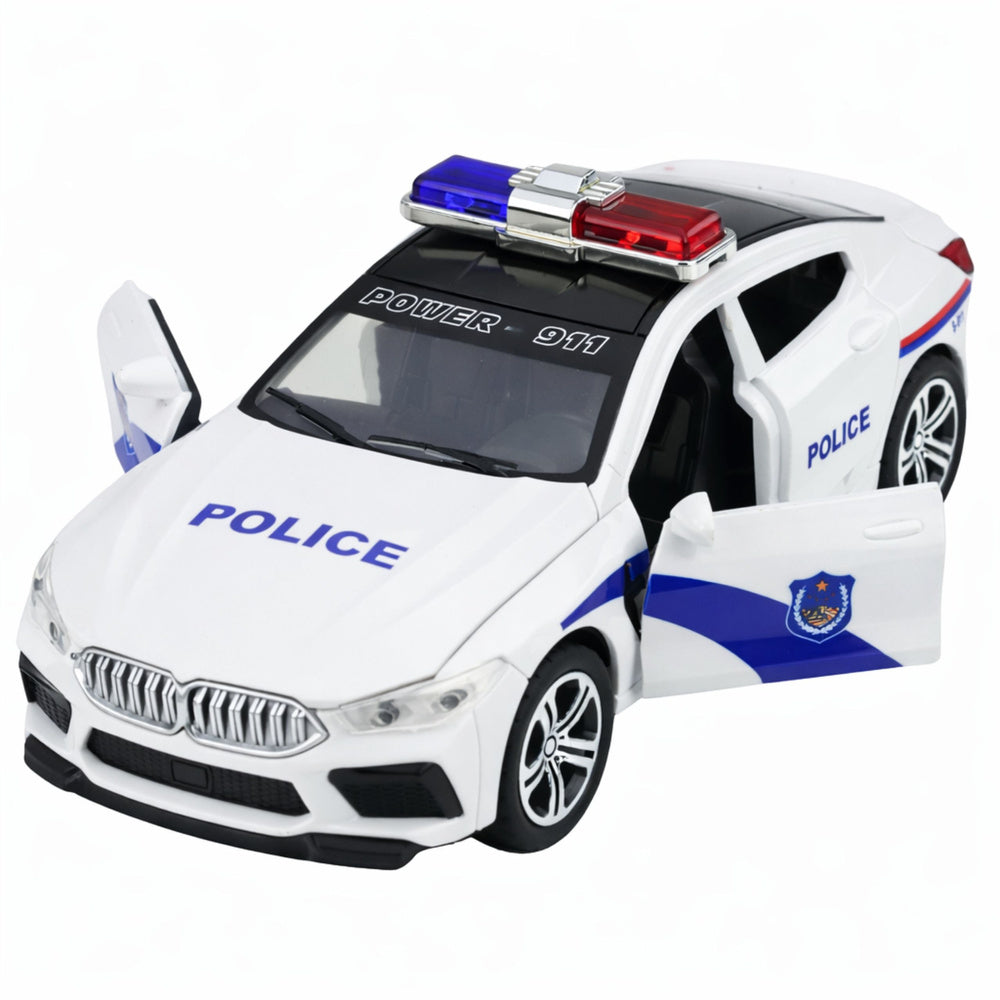 Policejní auto s motorkem, světly a zvuky – bílé