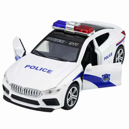 Policejní auto s motorkem, světly a zvuky – bílé