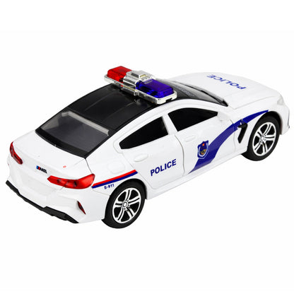 Policejní auto s motorkem, světly a zvuky – bílé