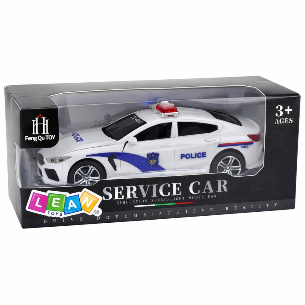 Policejní auto s motorkem, světly a zvuky – bílé