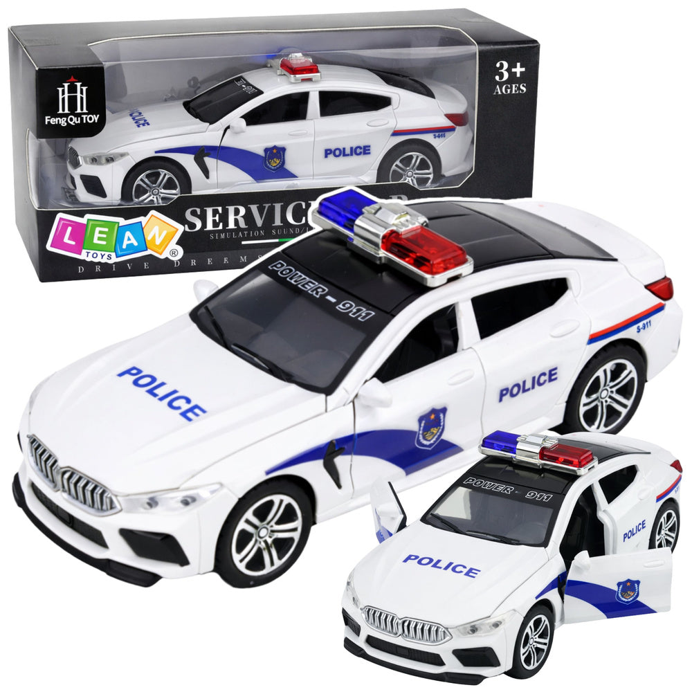 Policejní auto s motorkem, světly a zvuky – bílé