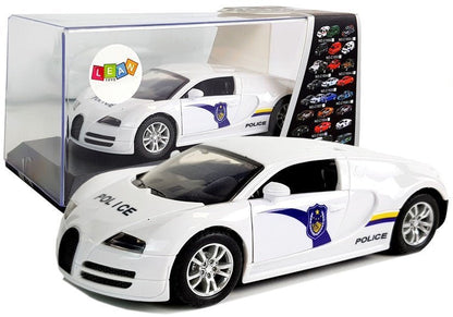 Policejní auto sportovní s pull back pohonem světla zvuky bílé