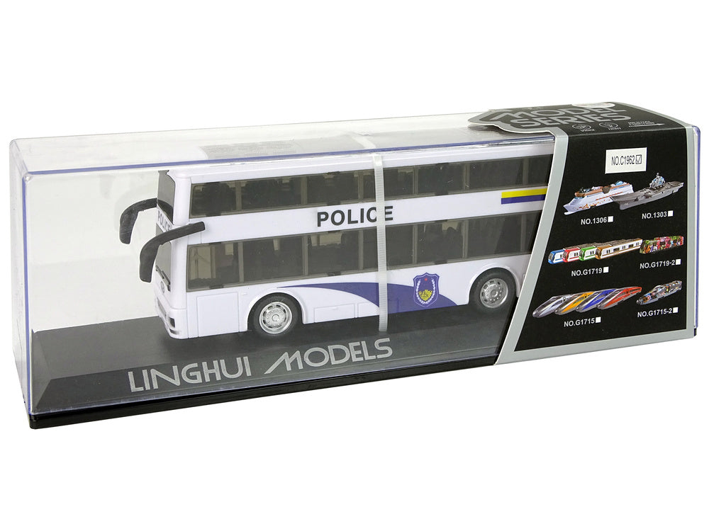 Policejní autobus dvoupatrový s natahovacím pohonem a zvuky bílý