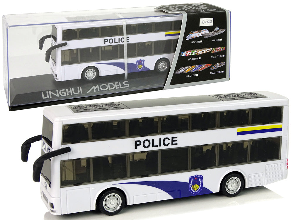 Policejní autobus dvoupatrový s natahovacím pohonem a zvuky bílý