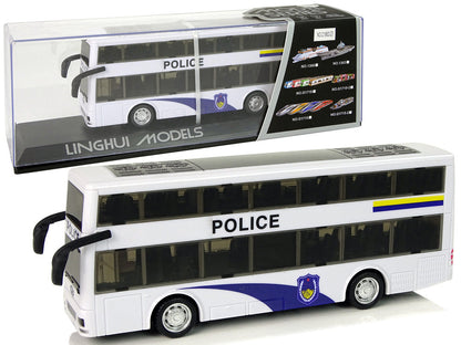 Policejní autobus dvoupatrový s natahovacím pohonem a zvuky bílý