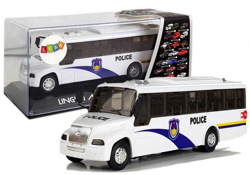 Policejní autobus s natahovacím pohonem a zvuky bílý