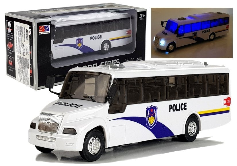 Policejní autobus s osvětlením a zvuky bílý 21 cm