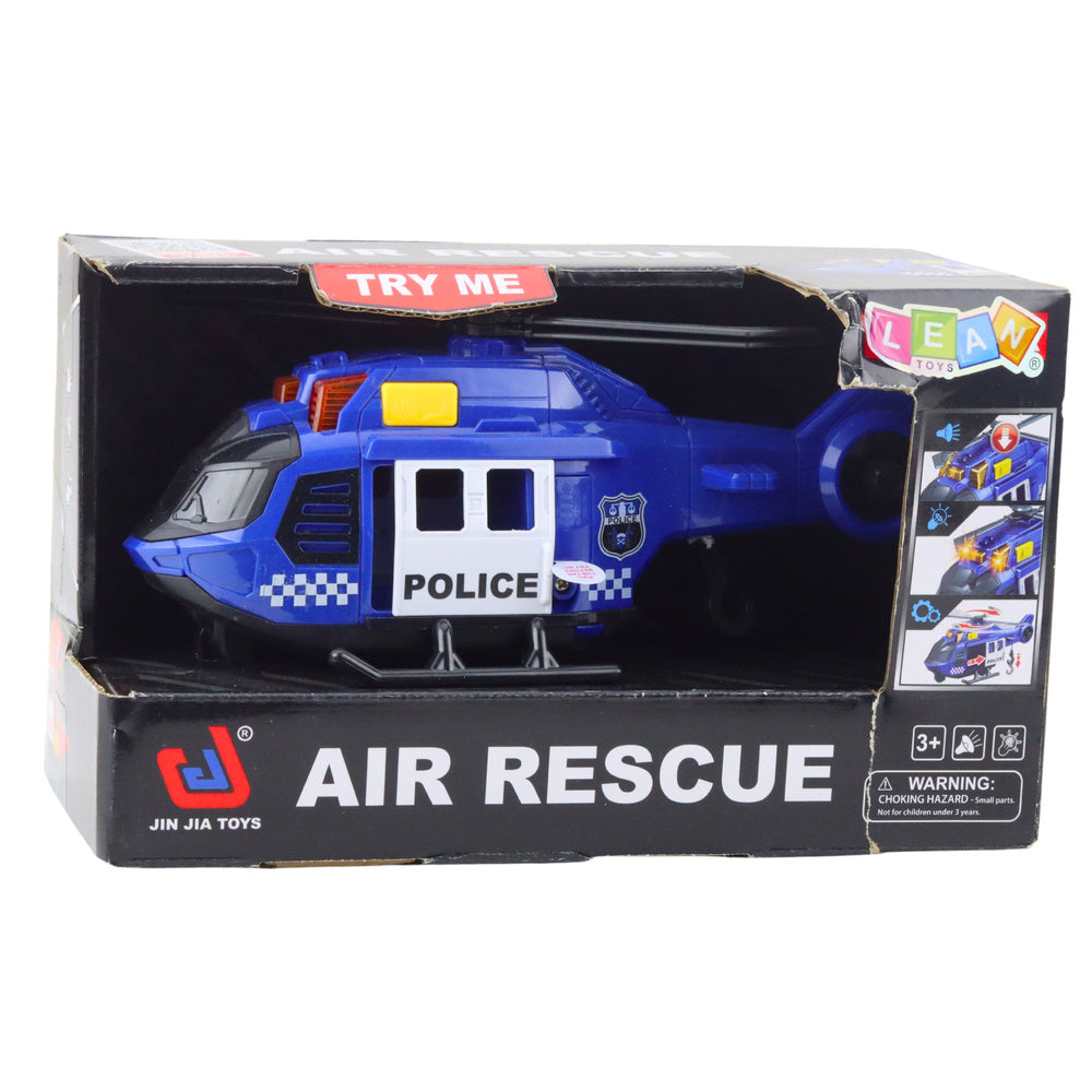 Policejní helikoptéra s jeřábem, světly a zvuky – modrá