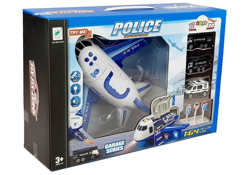Policejní letadlo s autíčky 1:64 se světly a zvuky