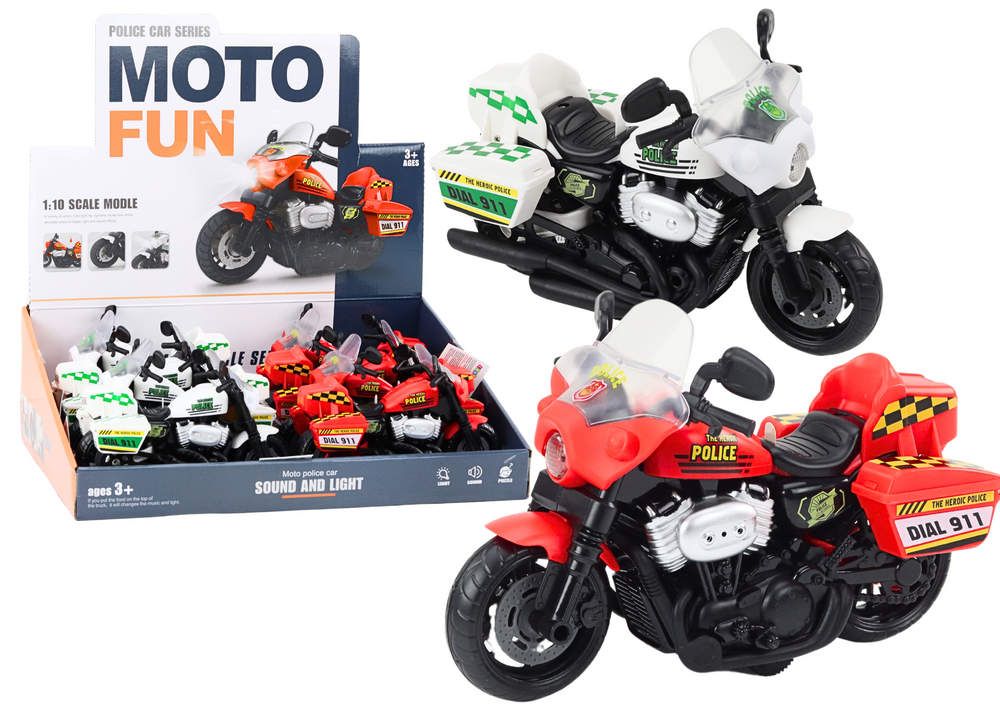 Policejní motocykl 1:10 se světly a zvuky bílý červený