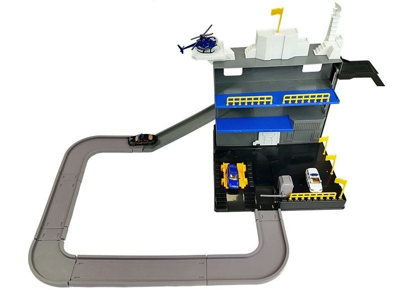 Policejní parking vícepatrový s heliportem a výtahem