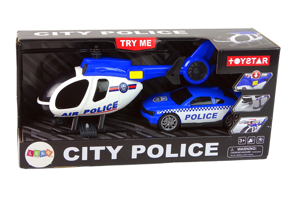 Policejní sada helikoptéra a auto – se zvuky a světly | modrá