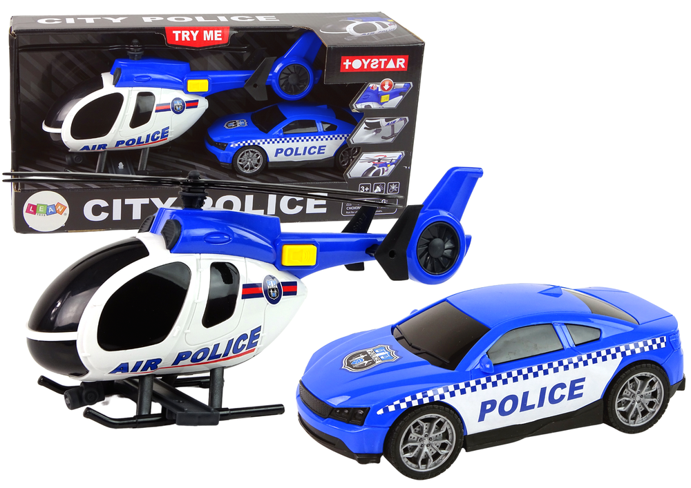 Policejní sada helikoptéra a auto – se zvuky a světly | modrá