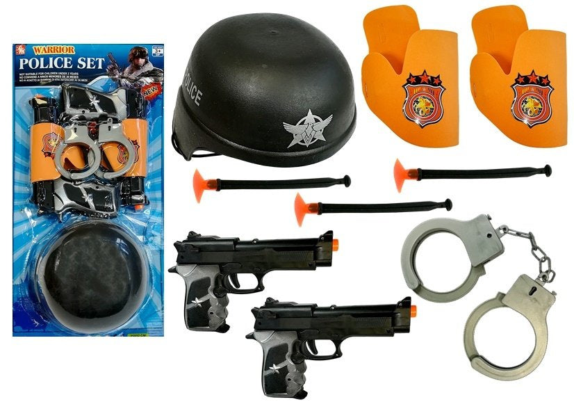 Policejní sada pistole na šipky helma pouta pouzdra