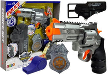 Policejní sada revolver 20cm s odznakem pouzdrem a píšťalkou