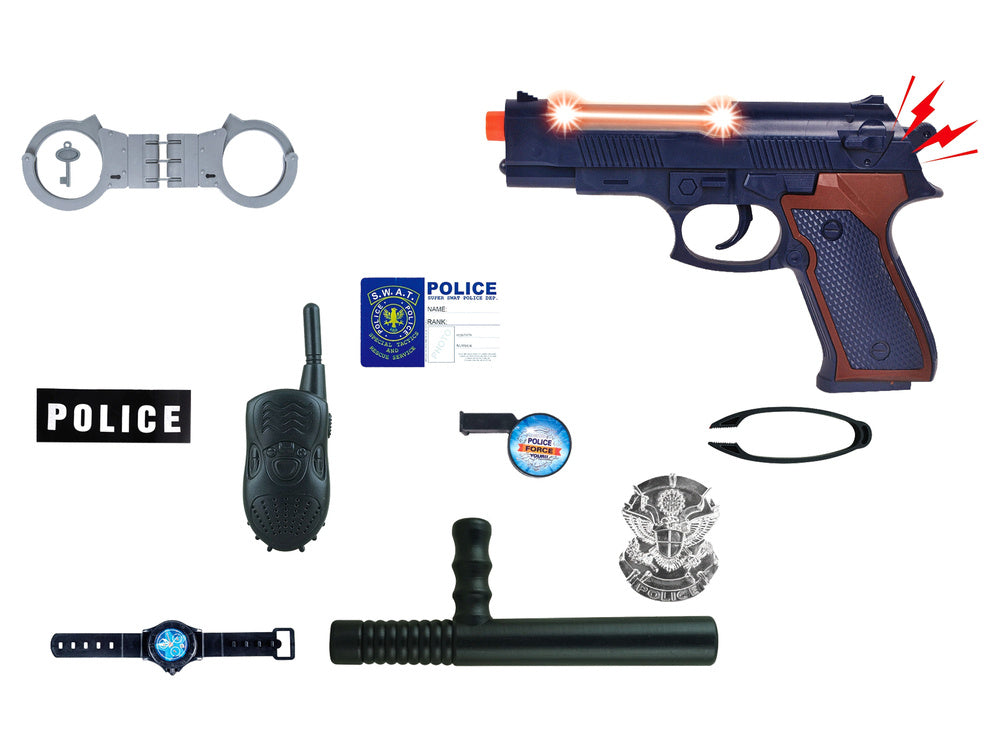 Policejní sada s pistolí – se zvukem a světlem | s pouty
