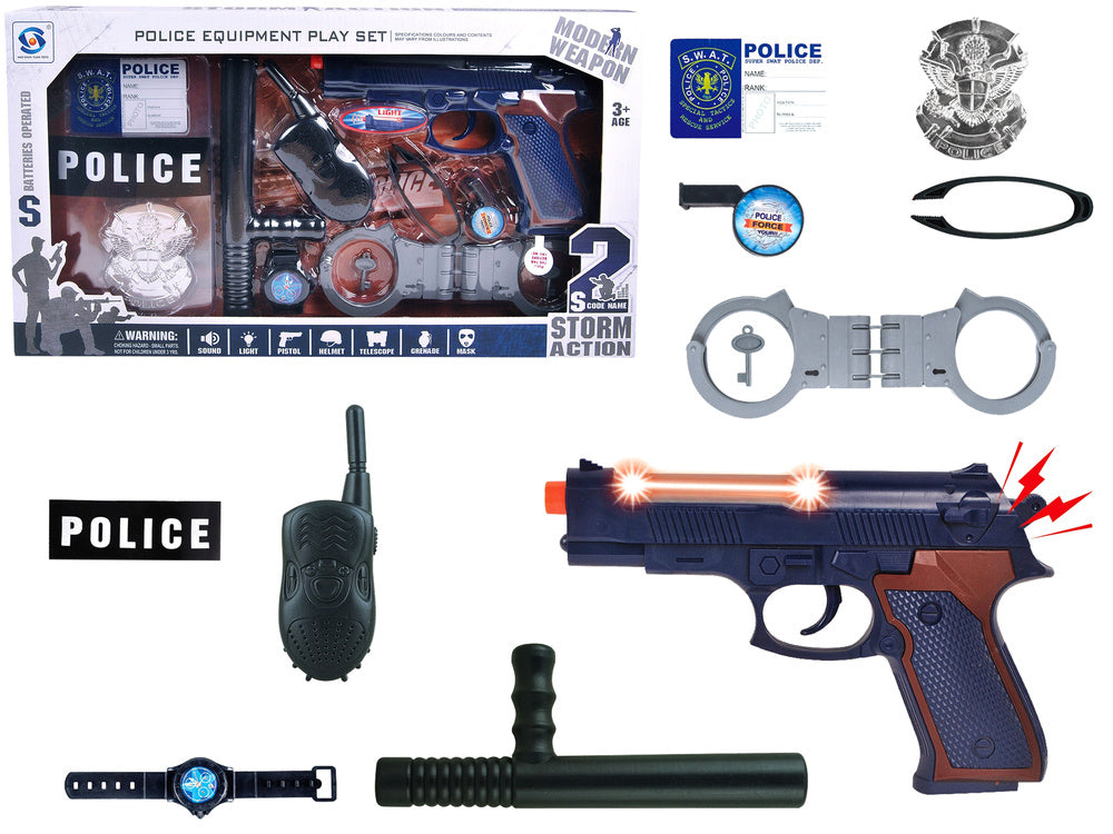 Policejní sada s pistolí – se zvukem a světlem | s pouty