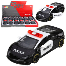 Policejní sportovní auto s motorem a zpětným pohonem černé 1:43