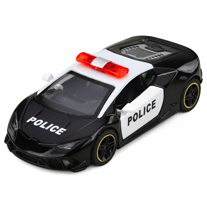 Policejní sportovní auto s motorem a zpětným pohonem černé 1:43
