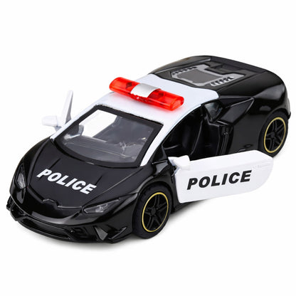 Policejní sportovní auto s motorem a zpětným pohonem černé 1:43