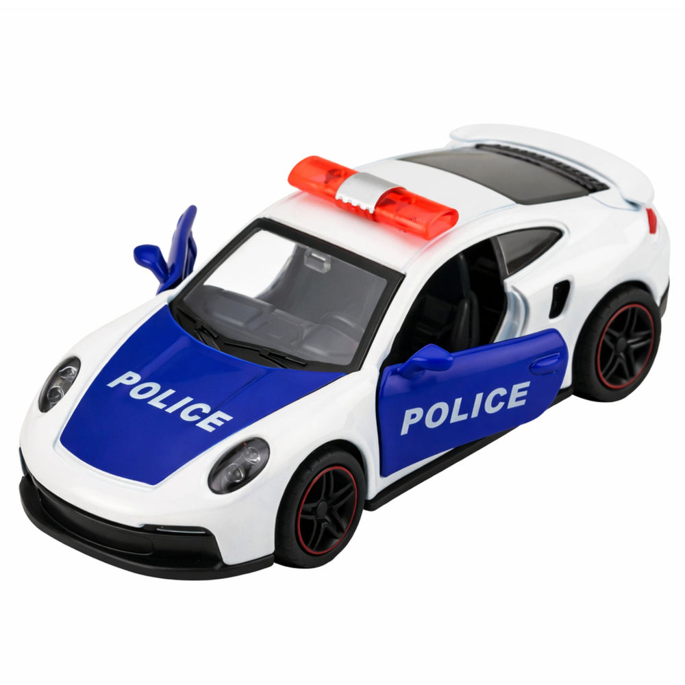 Policejní sportovní auto s motorkem 1:43 – bílé