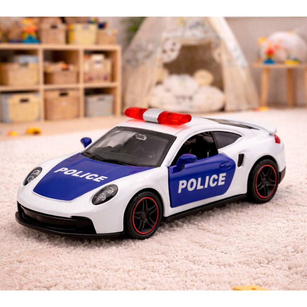 Policejní sportovní auto s motorkem 1:43 – bílé