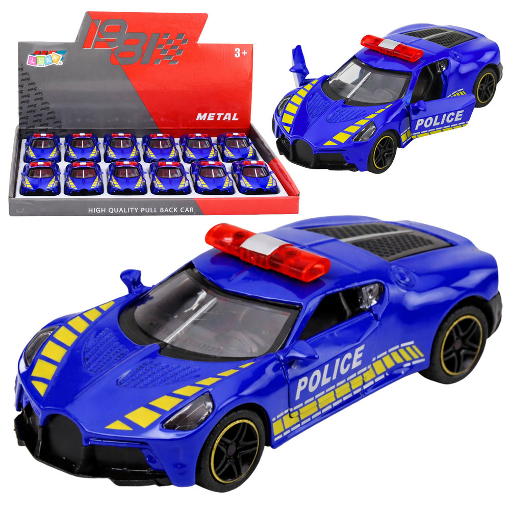 Policejní sportovní auto s motorkem - kovové modré 1:43