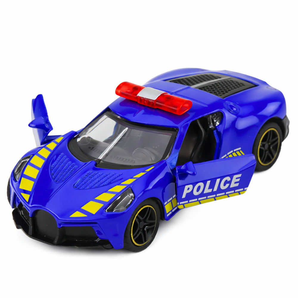 Policejní sportovní auto s motorkem - kovové modré 1:43